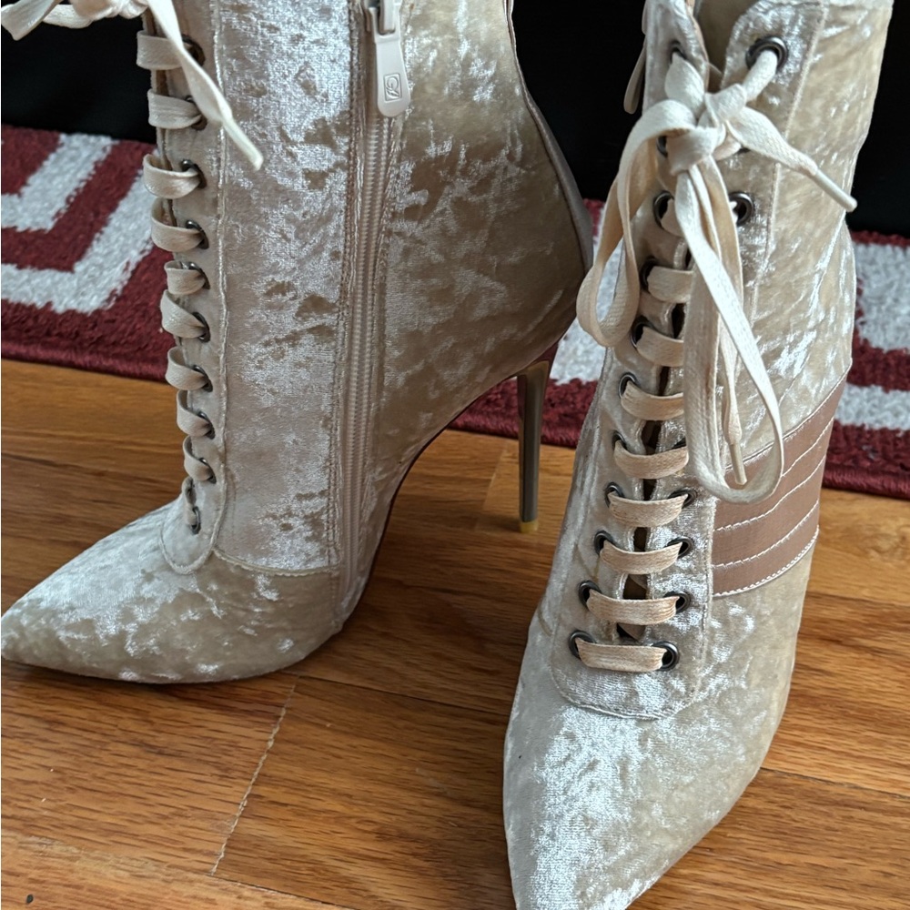 SOLD - Elegant Velvet Lace-Up Stiletto Boots